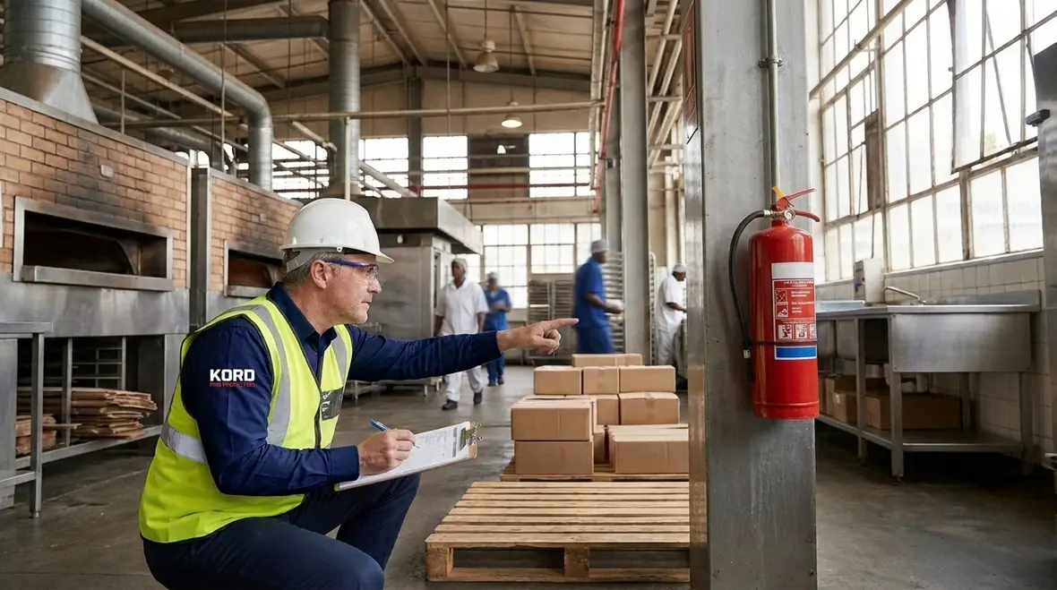 Fire extinguisher installed near a solid fuel commercial cooking area