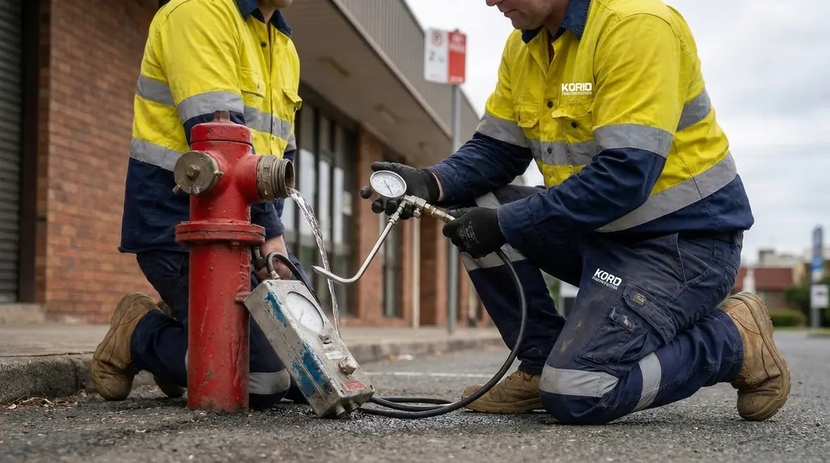 Technician using pitot gauge during hydrant testing