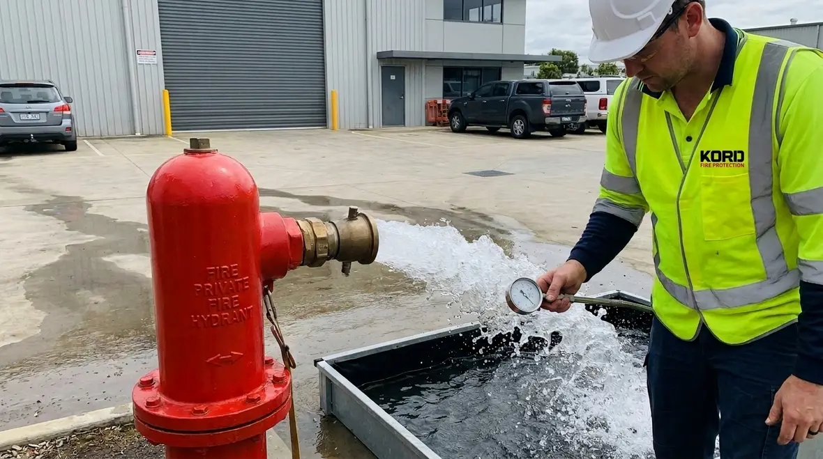 Private fire hydrant testing under NFPA 25 at a commercial site
