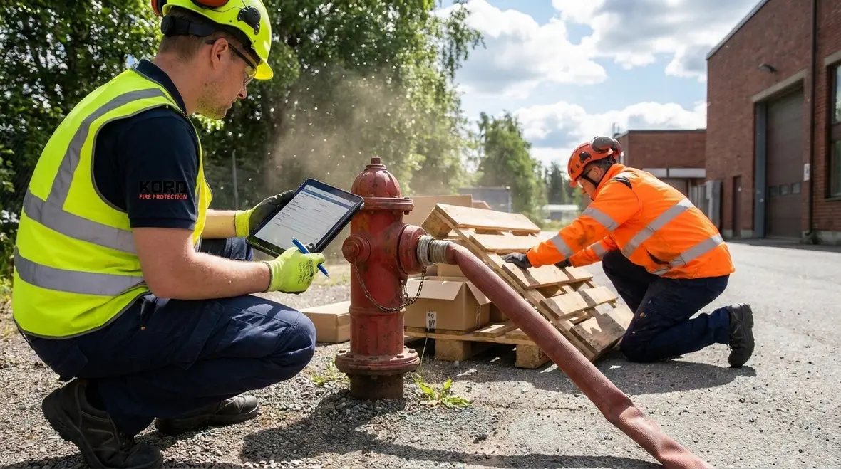Hydrant flow testing and pressure performance check at an industrial property