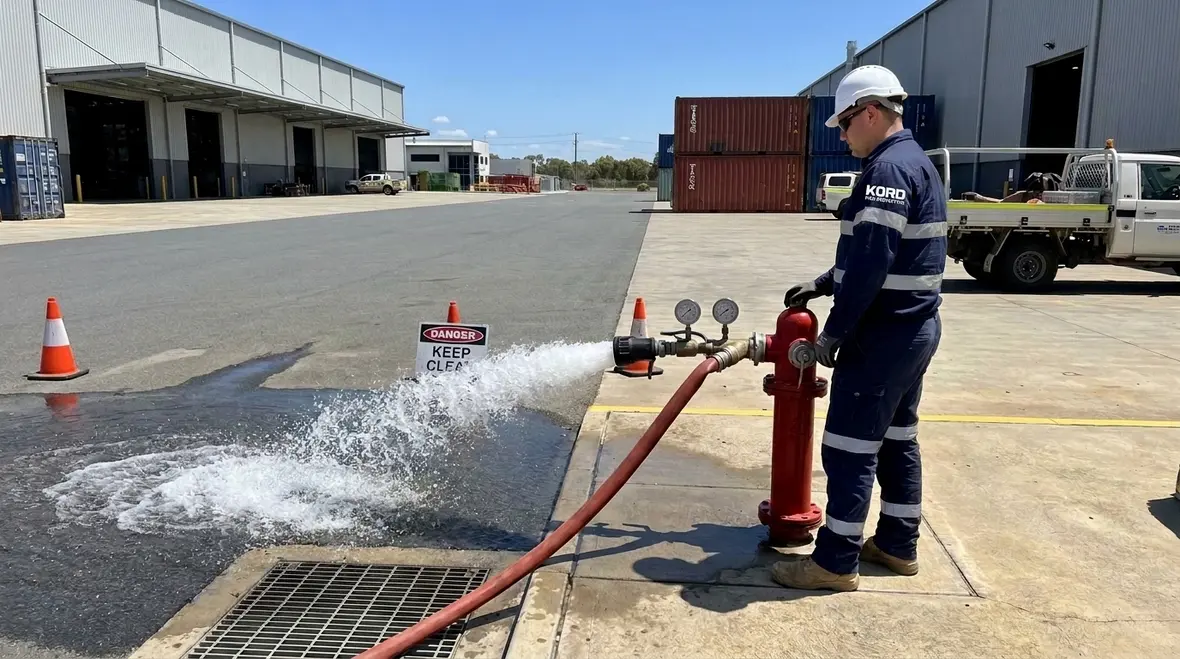 Private hydrant inspection testing at a commercial facility