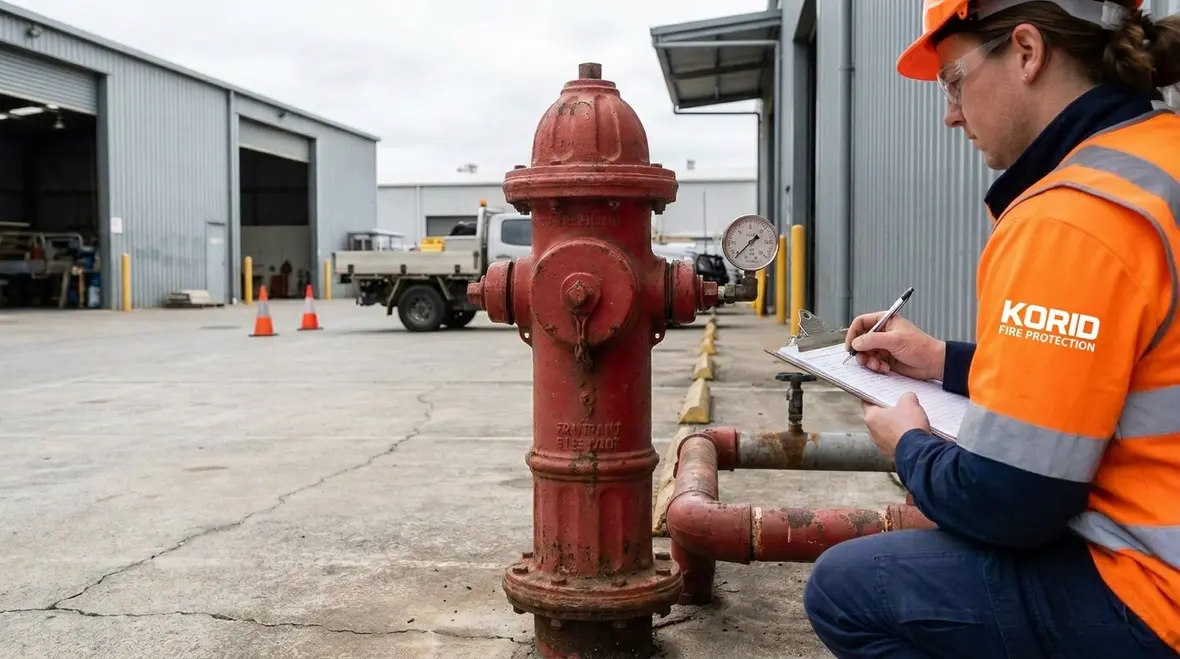 Technician performing public hydrant testing and flushing on site