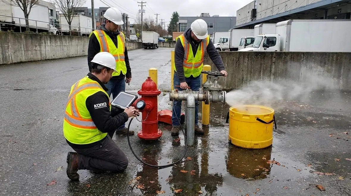 Public hydrant flushing clearing sediment from water mains