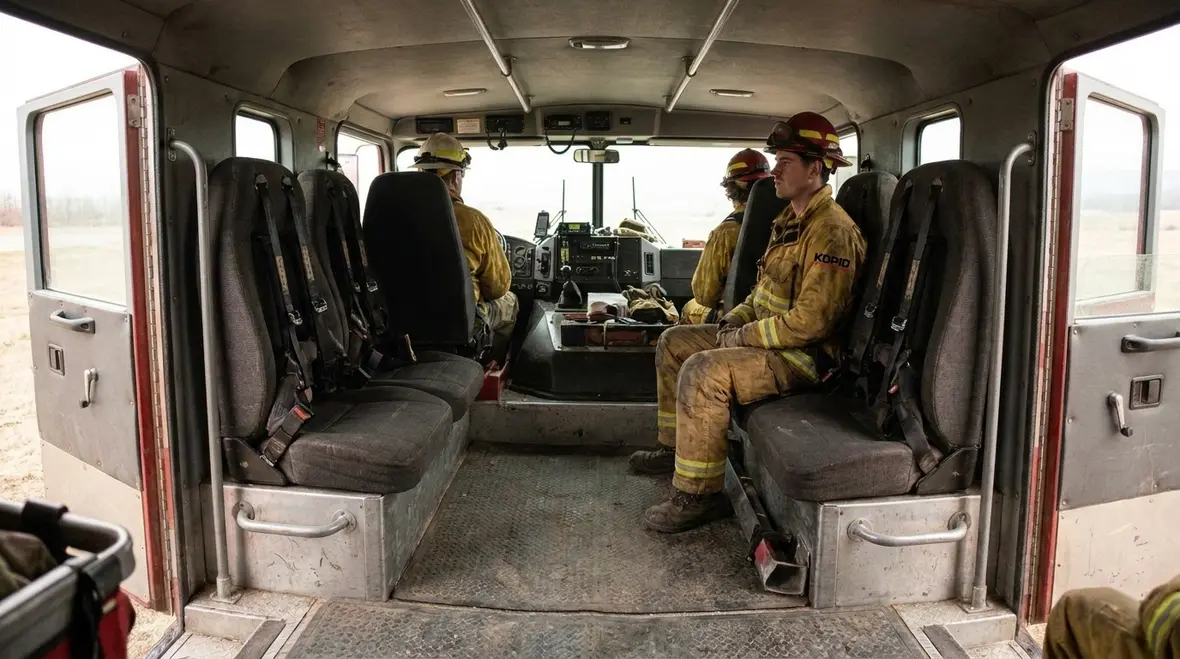 Wildland fire apparatus crew compartment exterior view