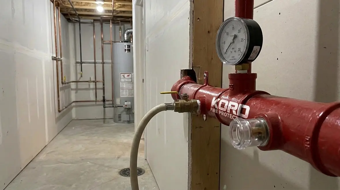 NFPA 13D Sections 7.2 and 7.3 drain, test connection, and pressure gauge placement for residential systems
