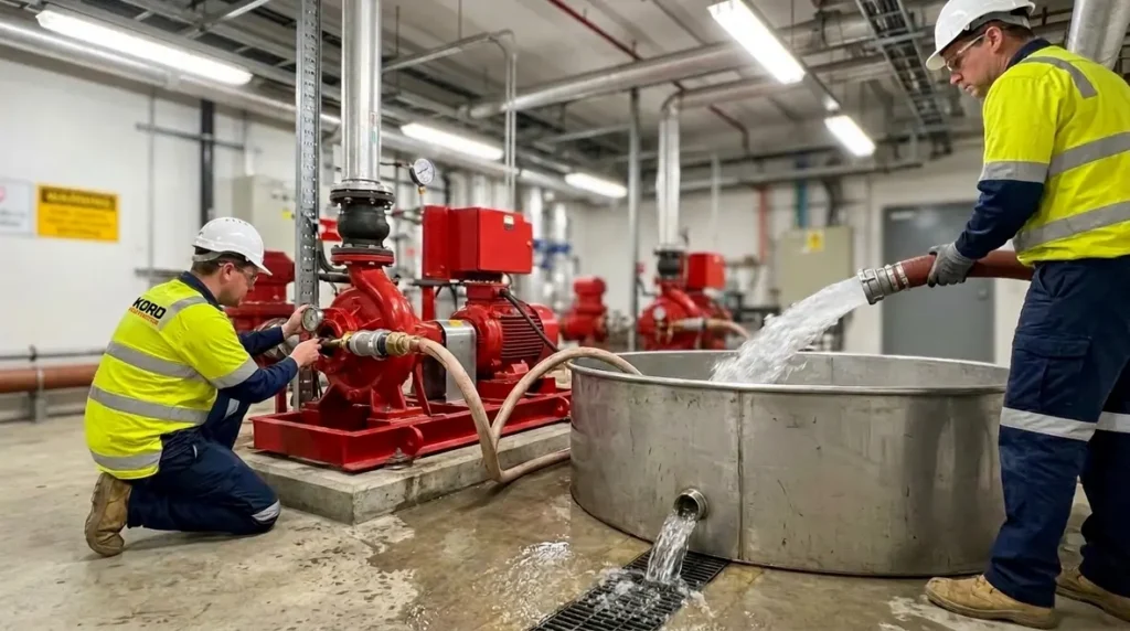 NFPA 20 hydrostatic test fire pump flushing