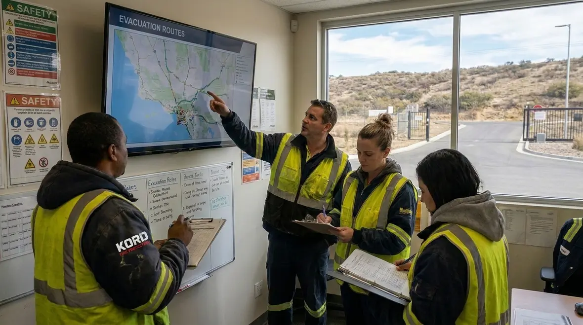 WUI emergency plan coordination and evacuation planning for industrial facilities