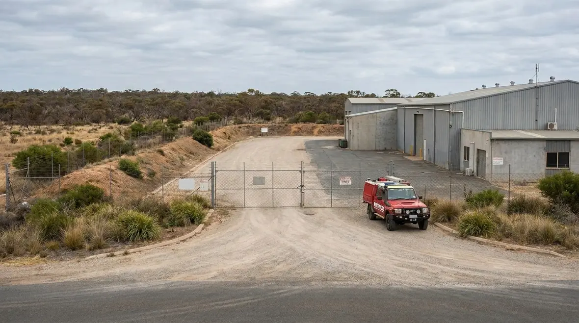 Commercial property edge with vegetation highlighting WUI zone fire safety planning