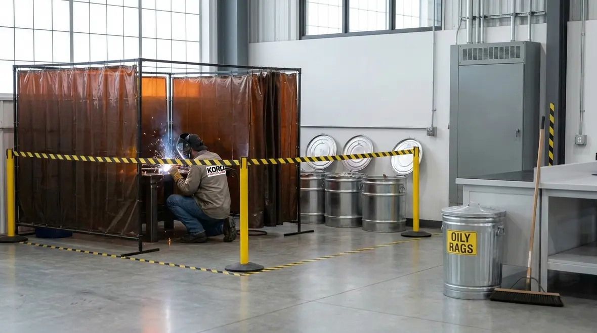 Safe fuel and chemical handling practices in a vehicle repair garage