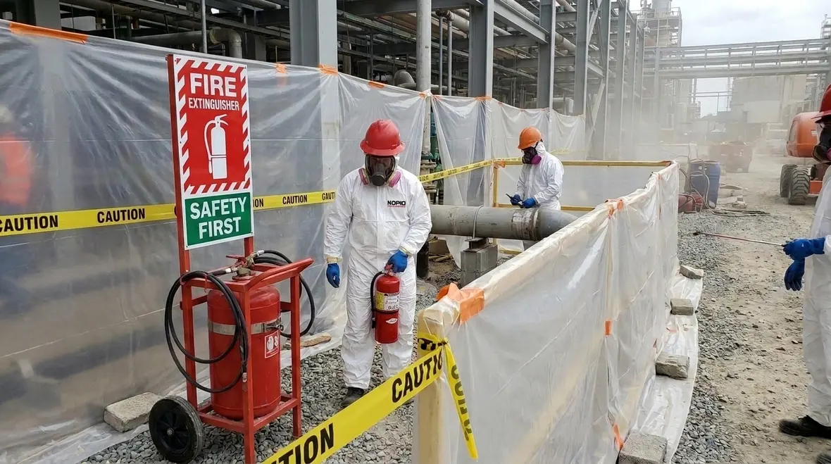 Asbestos removal fire safety work area with NFPA fire protection controls