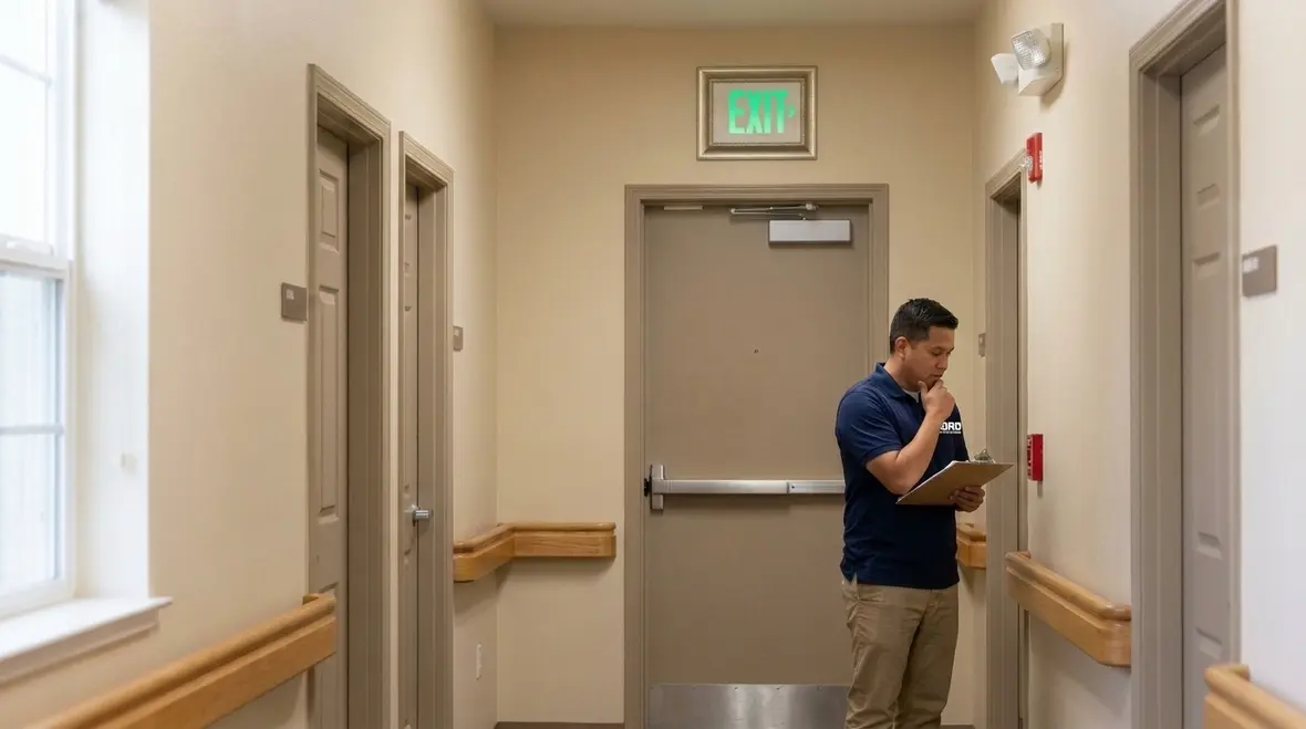 Board and care occupancy interior with fire alarm and egress planning focus