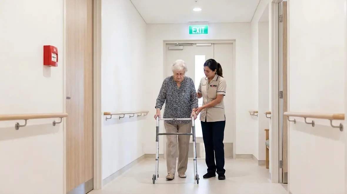Board and care fire safety facility hallway with NFPA compliance focus