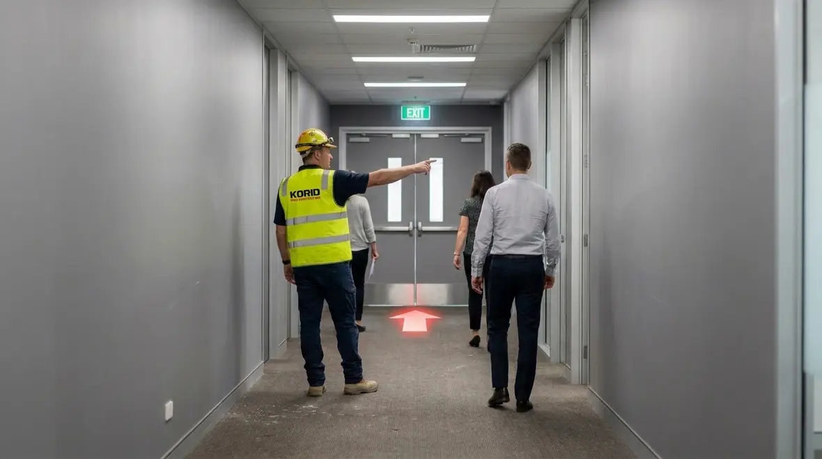 Warehouse and commercial building evacuation route planning under NFPA procedures