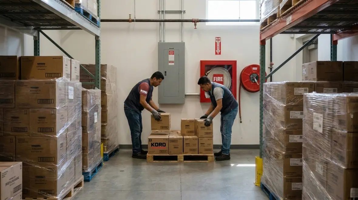 Commercial stockroom with organized combustible material storage