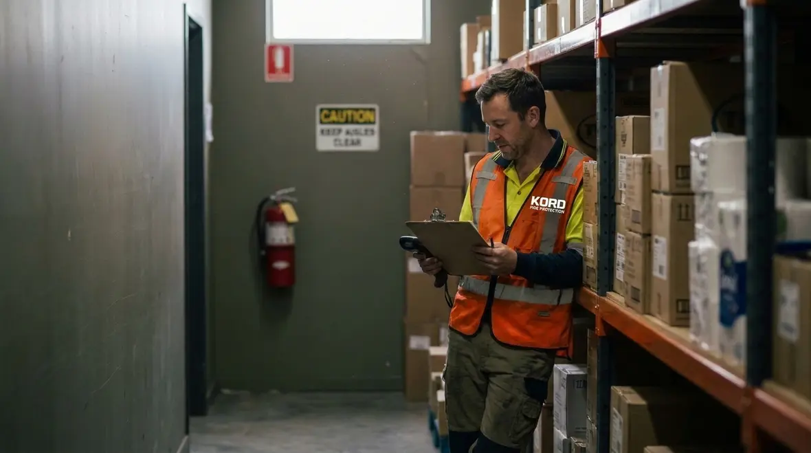 Industrial facility aisle clearance around combustible stored goods
