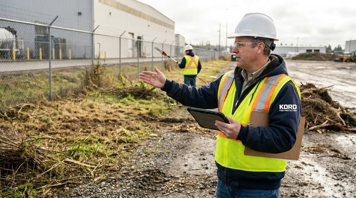 Facility team managing combustible vegetation fire safety on site