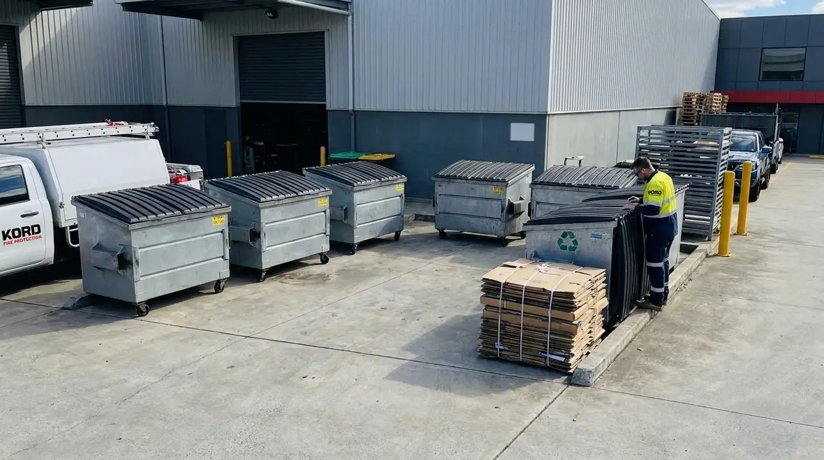 Combustible waste storage area illustrating NFPA refuse storage fire safety requirements