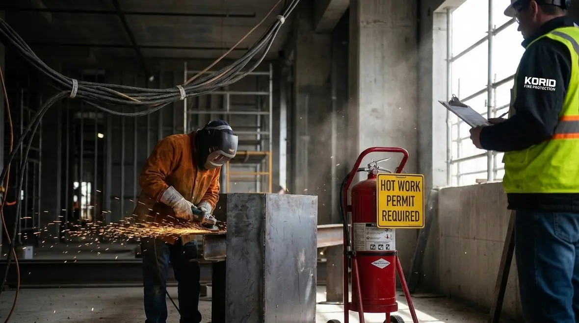 Construction site fire watch and hot work safety controls