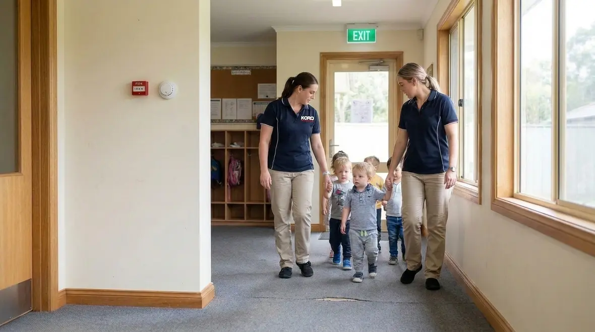 Day care fire safety planning inside a busy facility