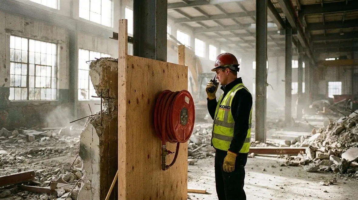 Building demolition fire code planning with access routes and hot work controls
