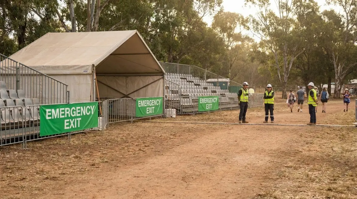 Temporary structure fire safety planning for tents and grandstands