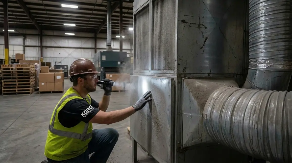 Dust hazard inspection of elevated surfaces and machinery in a commercial facility