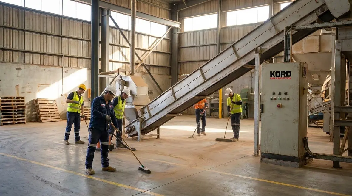 Inspector reviewing combustible dust controls and permit documentation