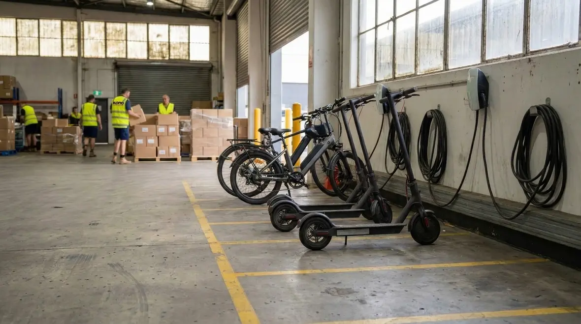 Powered micromobility charging area fire safety controls