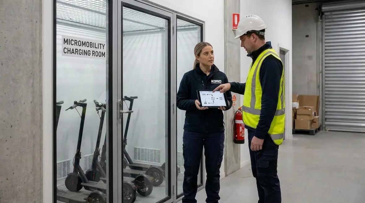 Micromobility device fire protection and battery response planning