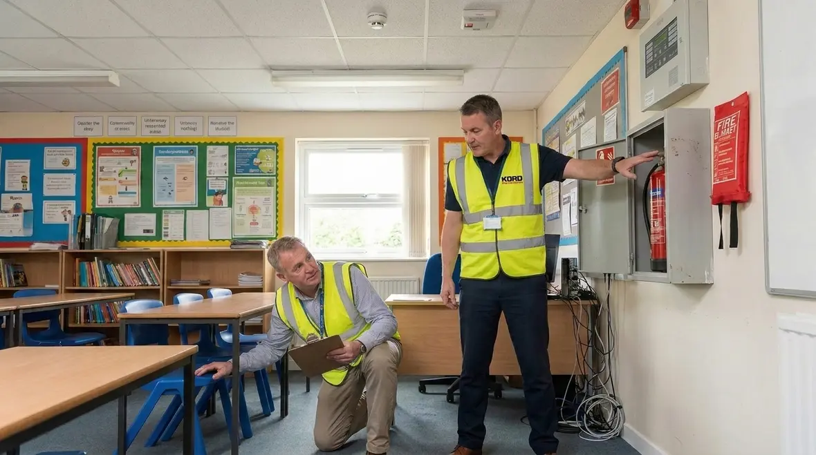 School fire safety NFPA planning with compliant exits and alarm systems