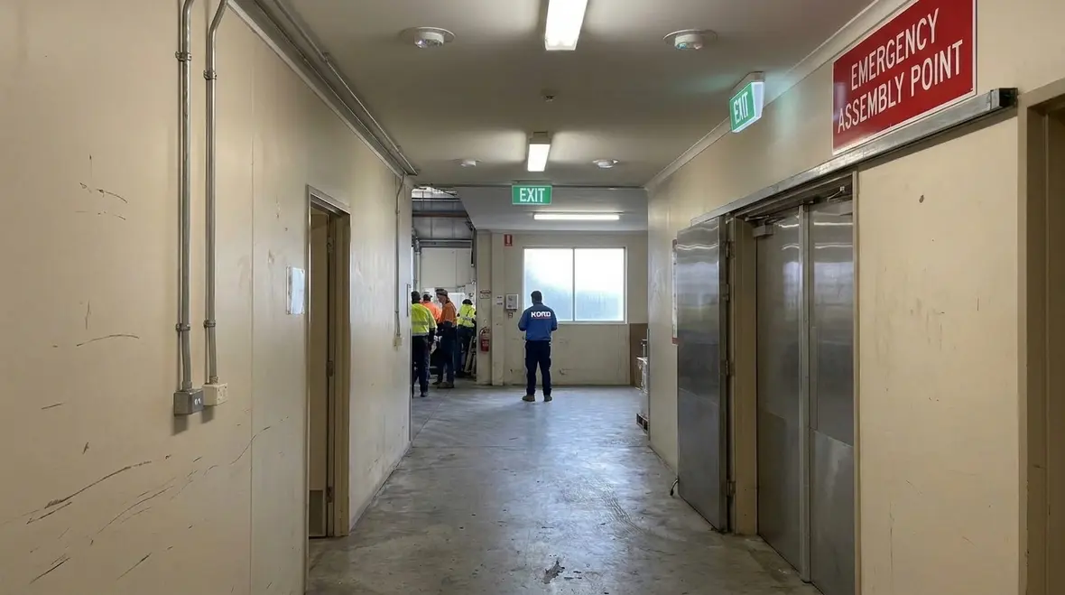 Means of egress layout showing clear exit access routes in a commercial facility