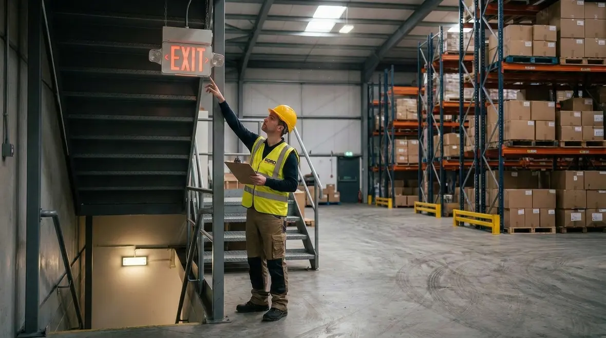 Emergency exit lighting supporting safe evacuation in an industrial building