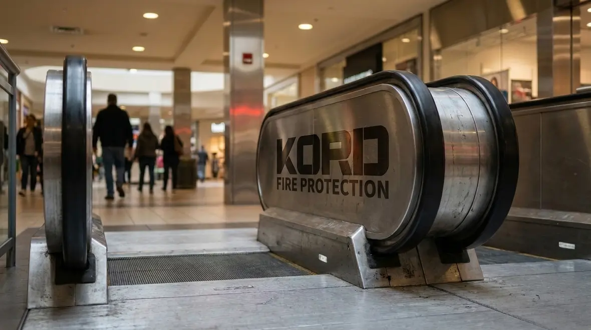 Escalator fire protection inspection in a busy commercial facility