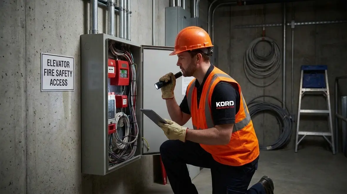 Commercial fire safety coordination around elevators and escalators