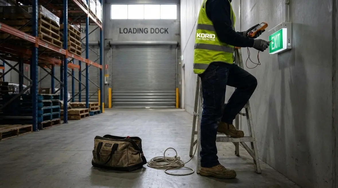 Emergency egress lighting design along a commercial exit route