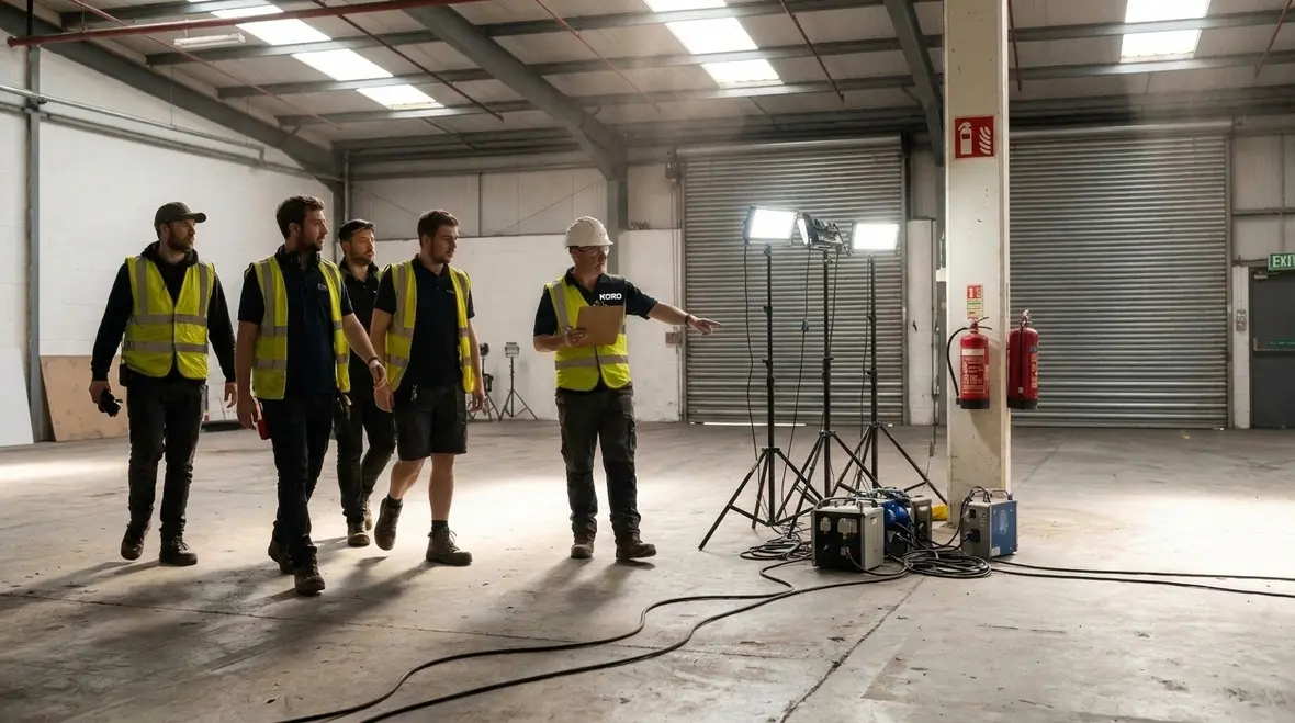 Crew safety planning on a film production location with fire protection controls