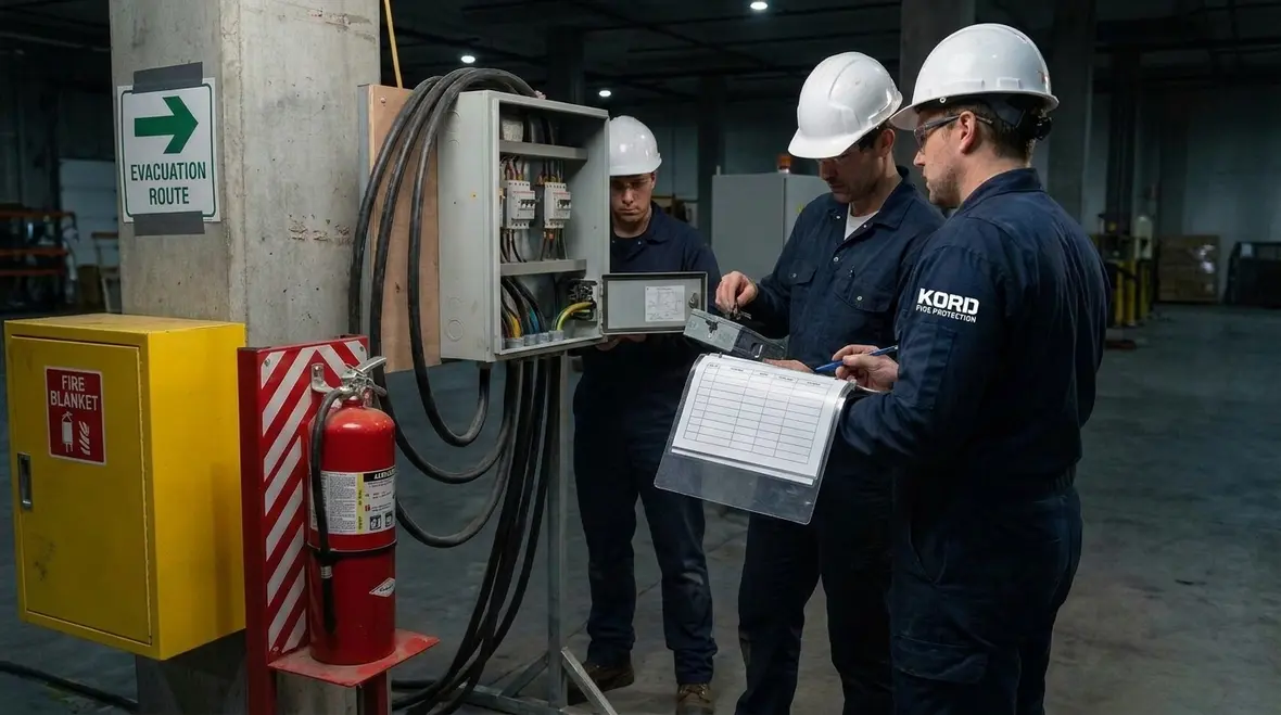 Commercial film set operating inside an active facility with fire safety planning