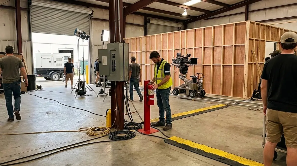 Film location fire safety and fire protection on a production set