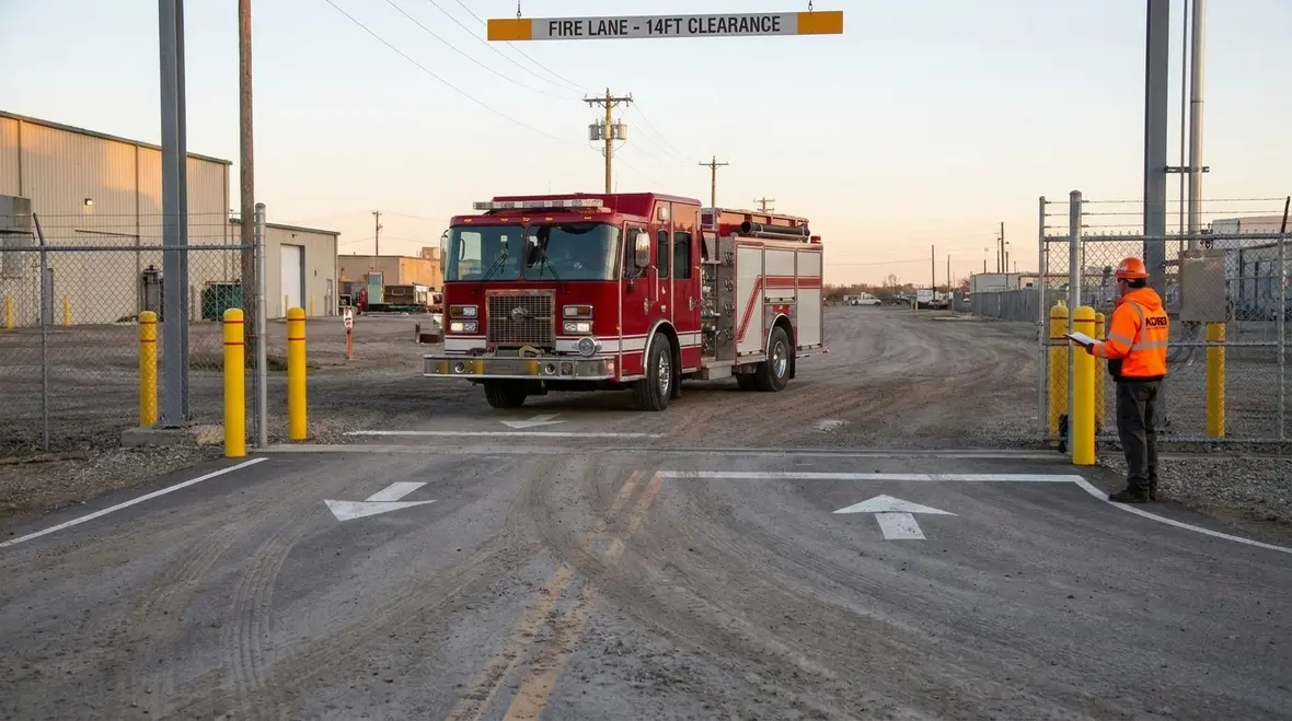 Commercial fire lane width and turning space for emergency trucks