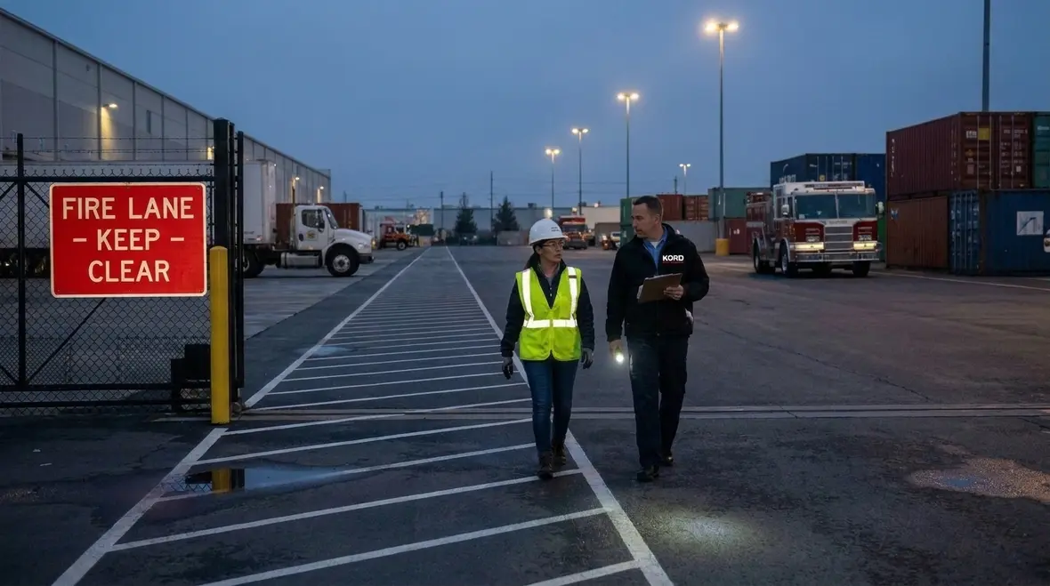 Fire truck access road code planning for industrial and retail sites
