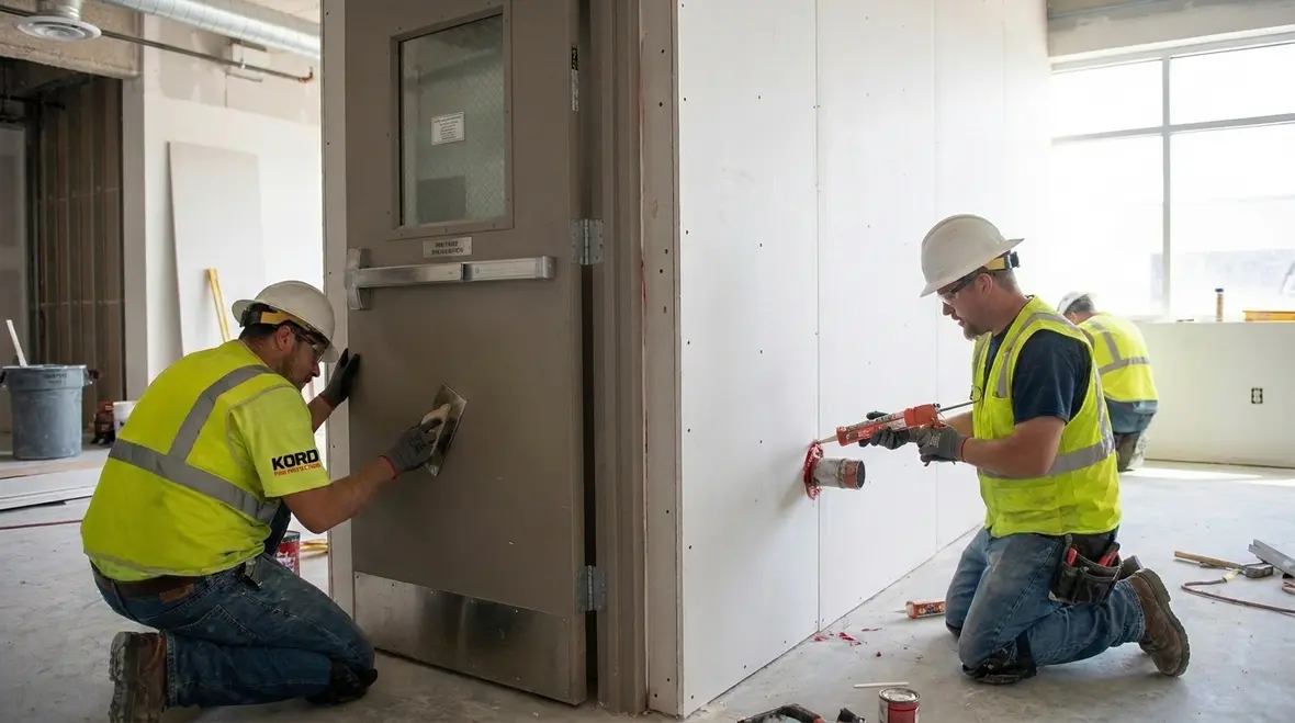 Fire rated wall assembly with sealed penetrations