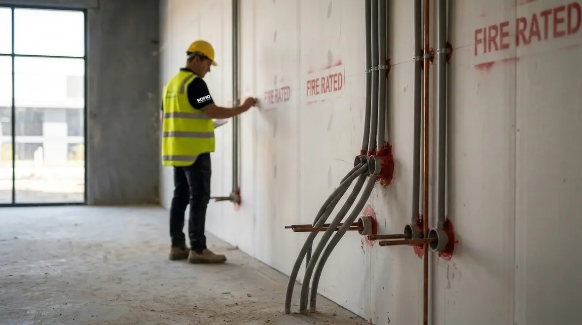 Fire barrier wall construction in an industrial facility