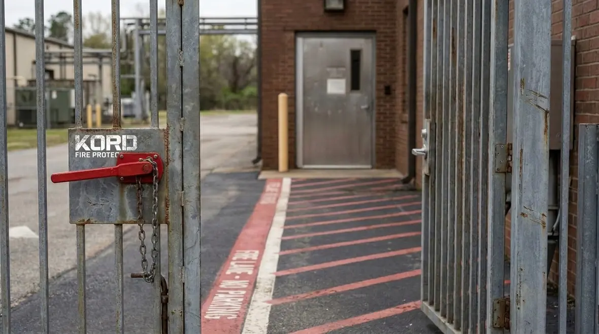 Fire apparatus access road with turning space at an industrial facility
