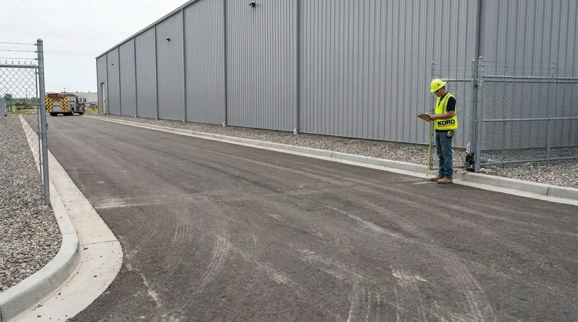 Commercial fire lane kept clear for fire apparatus access and emergency setup