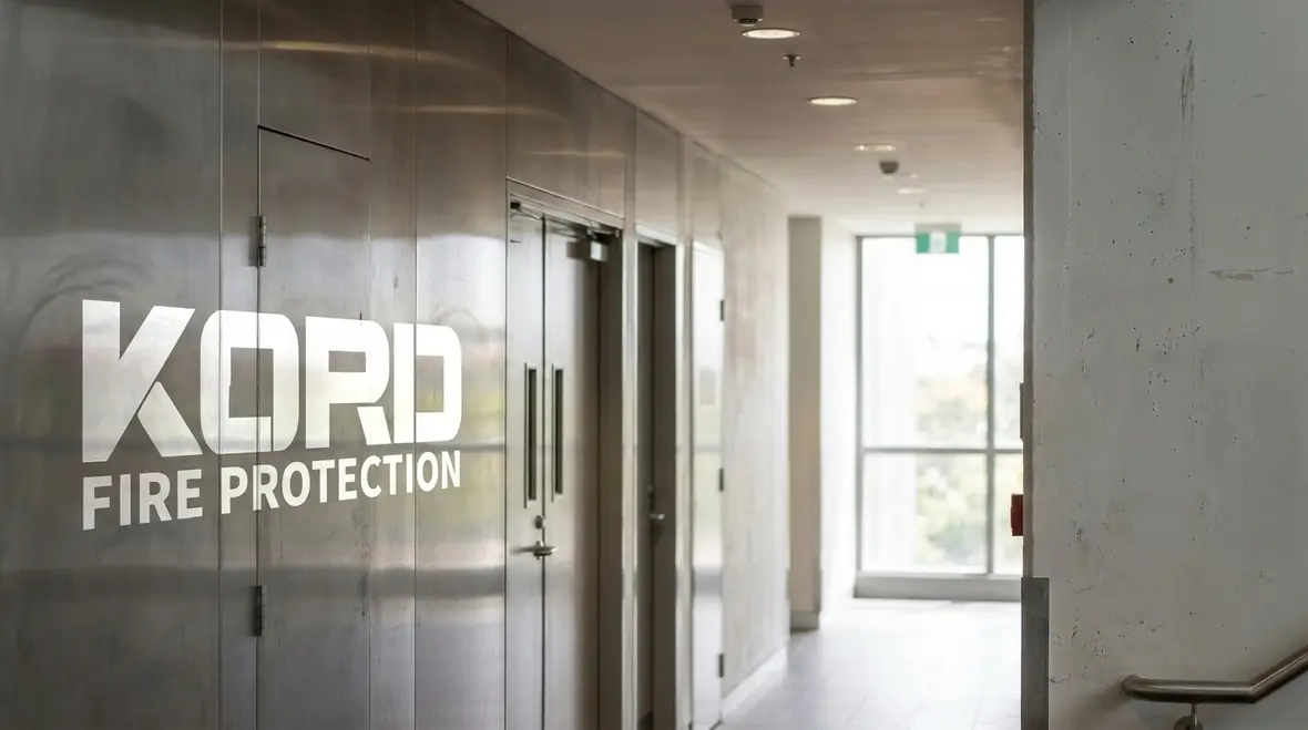 Fire protection building markings and emergency responder signage on exterior wall