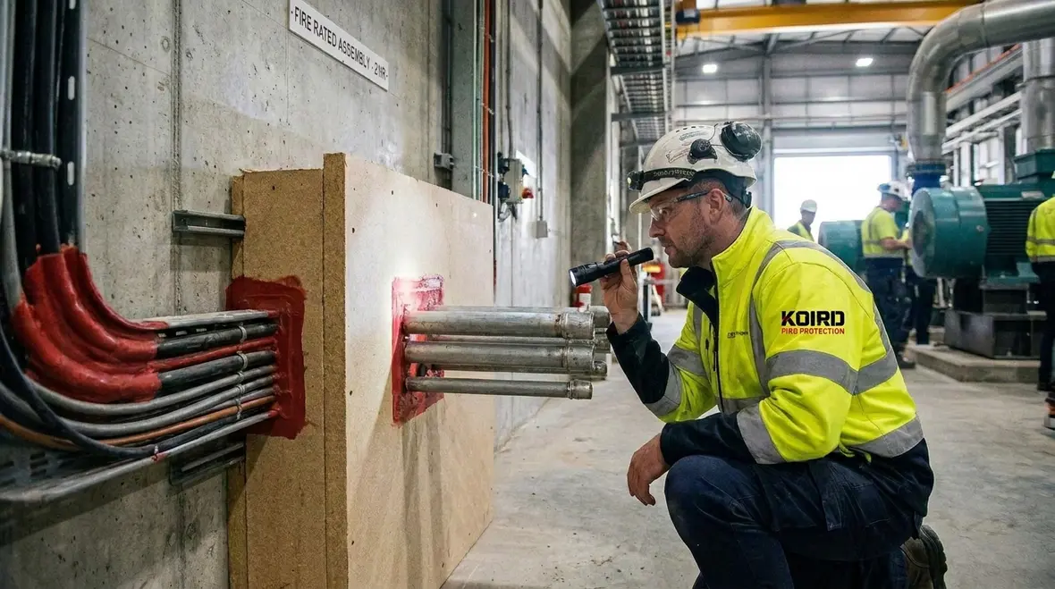 Fire resistance rated assemblies protecting a plant room and service penetrations
