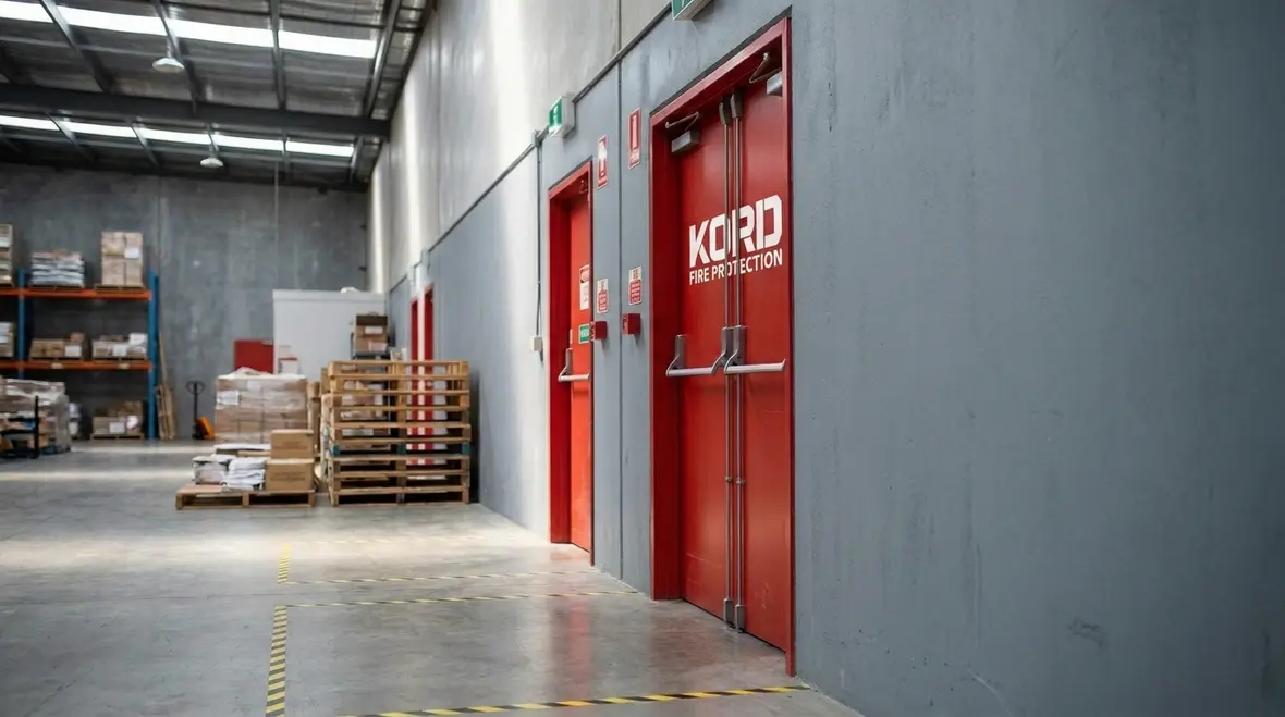 Fire rated construction wall assembly in a commercial building