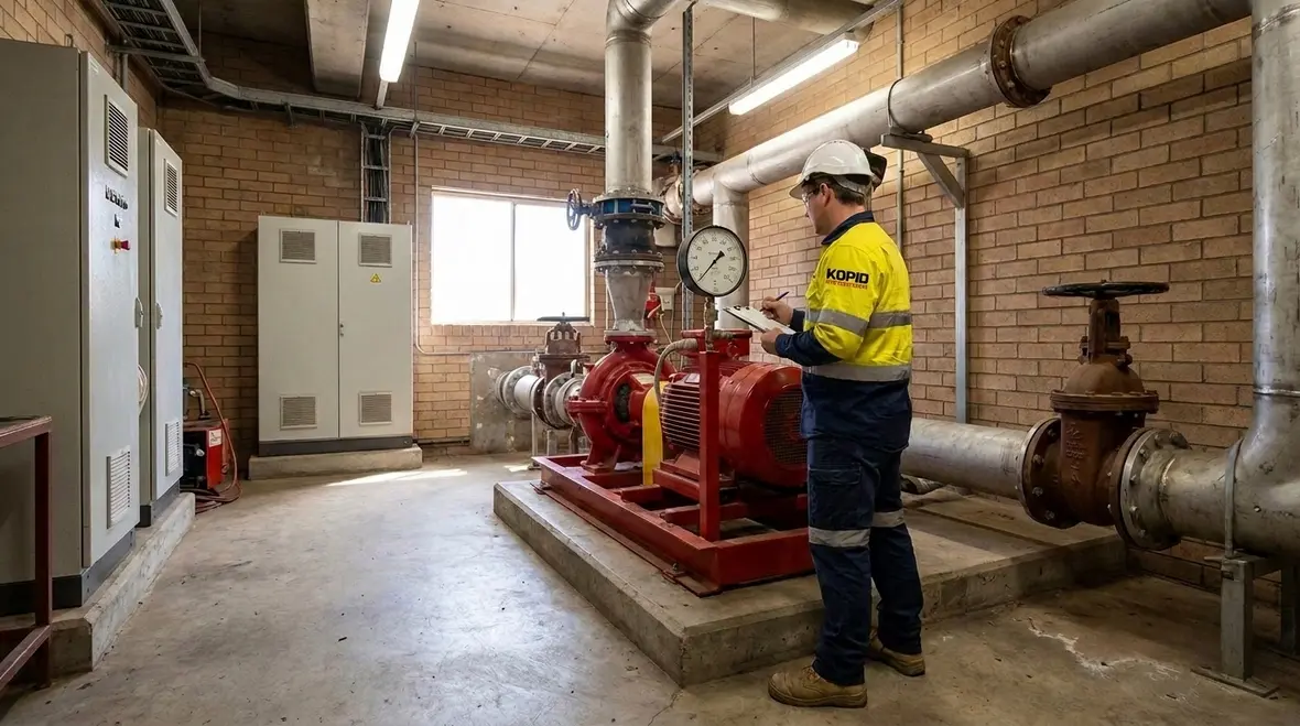 Commercial fire water tank and pump arrangement for NFPA fire code compliance