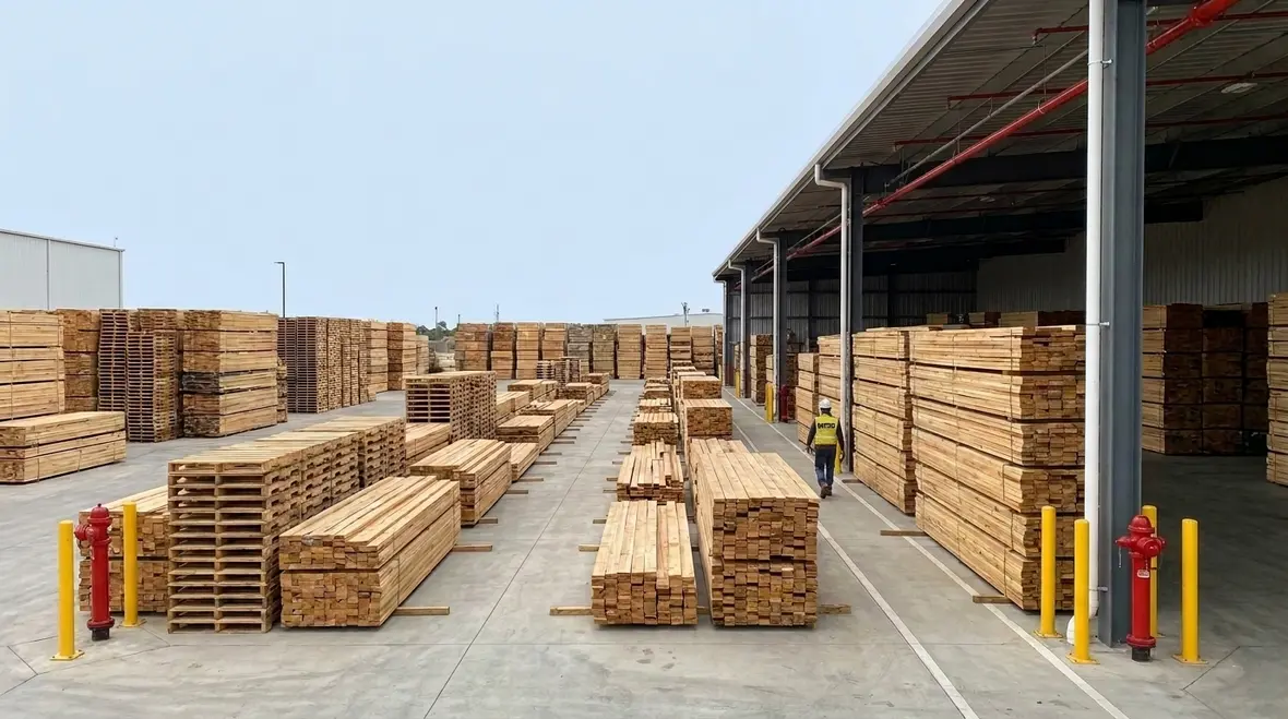 Forest products storage fire safety lumber storage yard protected by fire systems