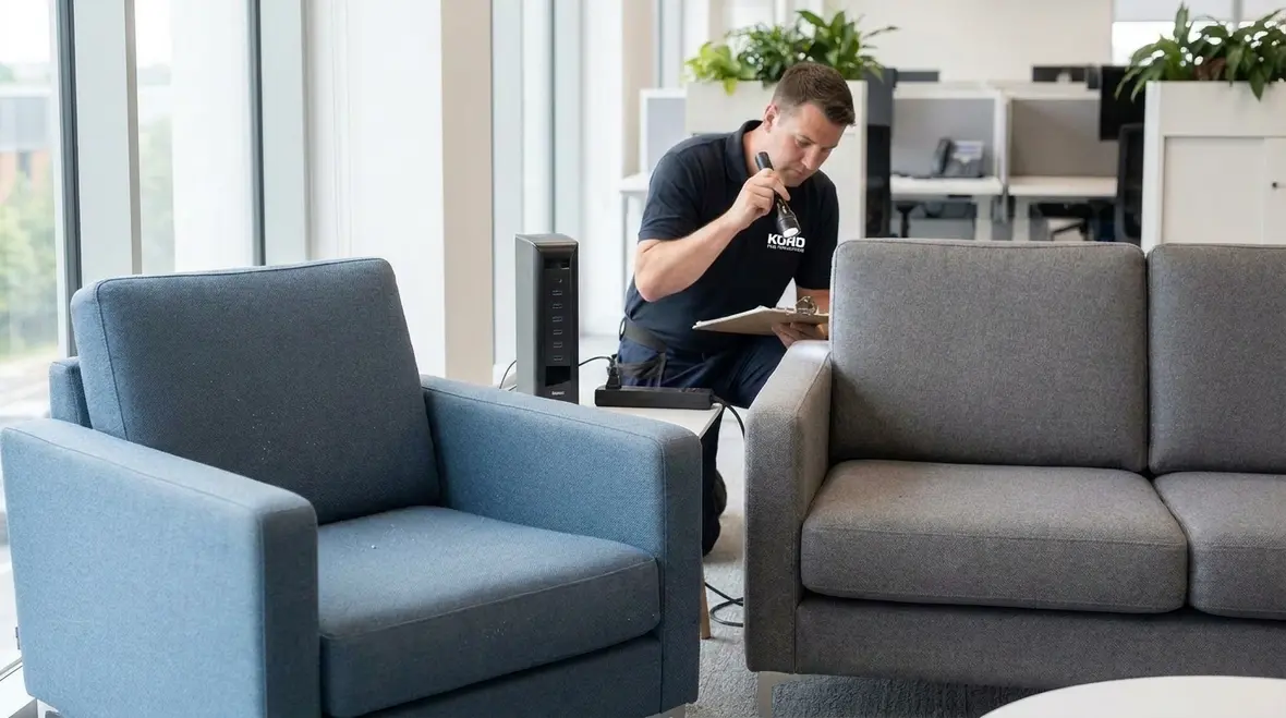 Upholstered furniture fire protection in a workplace waiting area